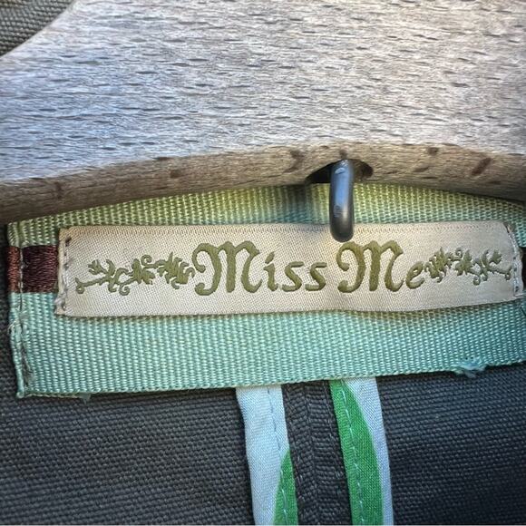 Miss Me Aztec Southwestern Stud Olive Canvas Military Jacket Ruffles LARGE - Picture 6 of 12